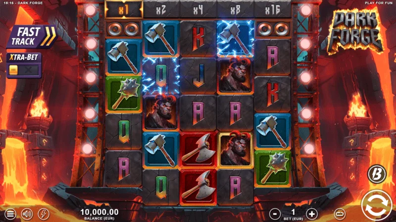 Dark Forge - glavni igralni zaslon z mrežo 4-5-5-5-4